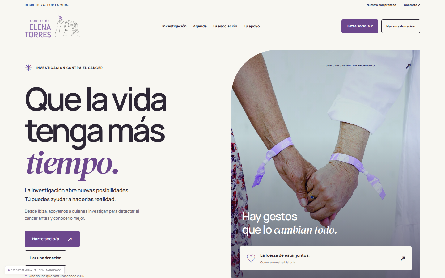 Vista previa de la propuesta 01: fotografía humana, tonos cálidos y tipografía editorial